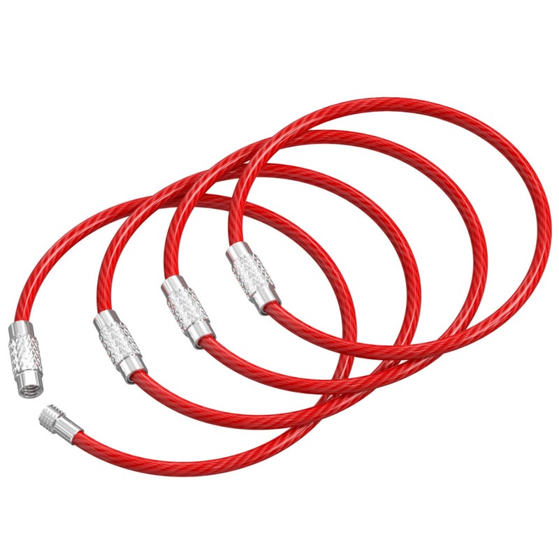 Silipac Stainless Steel Wire Keychain Cable, Twist-Lock 6.3" (16 cm) 2mm â€“ Car Keyring, Luggage Tag, Carabiner â€“ 4 Pack - Image 1